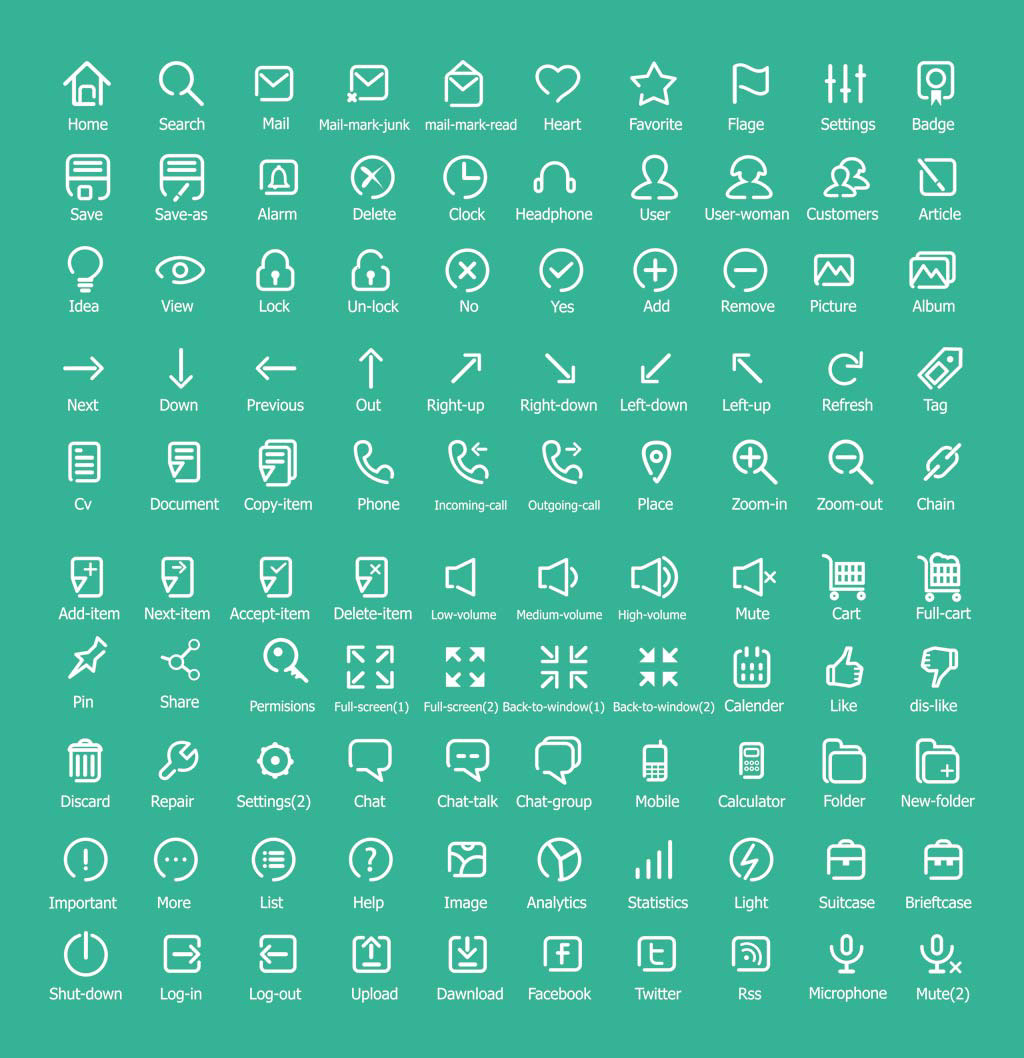 100 Free Flat Outline Icons