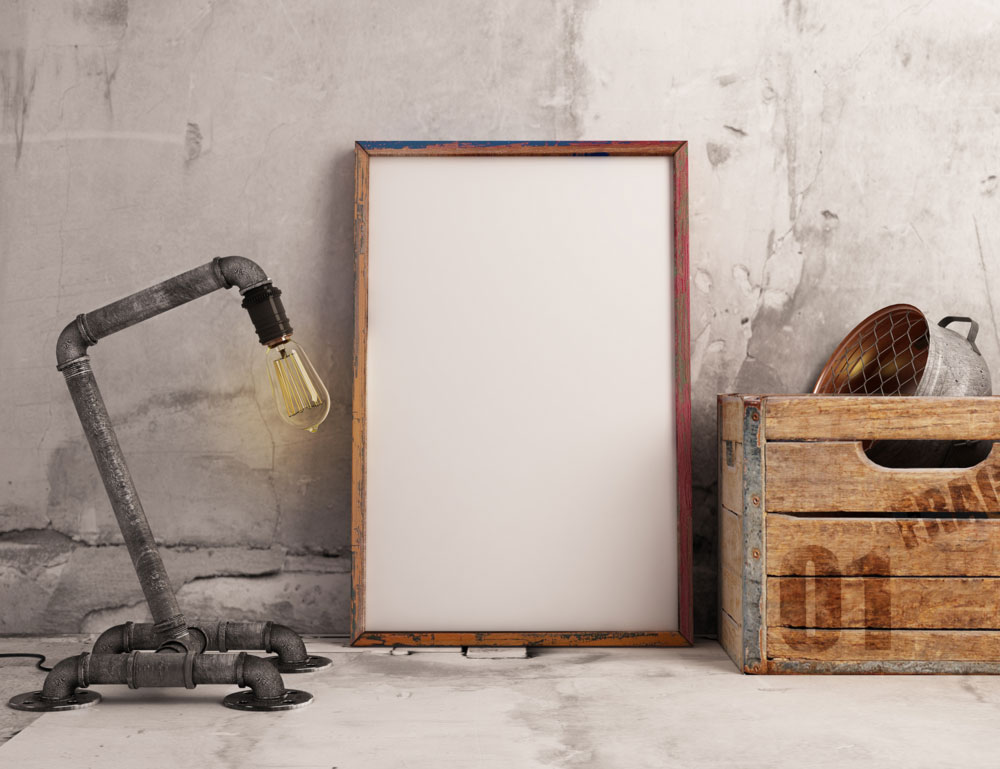 Free Psd Frame Mockup with Industrial Lamp