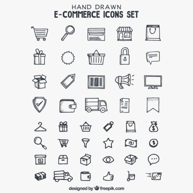 Hand drawn e-commerce icons Free Vector